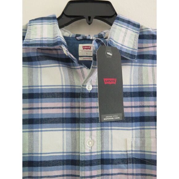 Levi's Men's Sz Large Multicolor Plaid Oversized Casual S/S Button Up Shirt - Picture 3 of 7